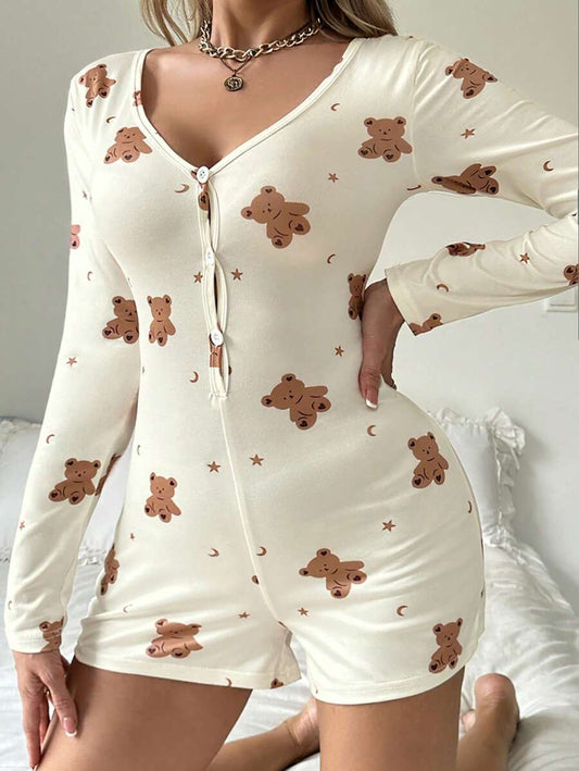 SHEIN رومبير ضيق مطبوع بالدب والنجوم والقمر