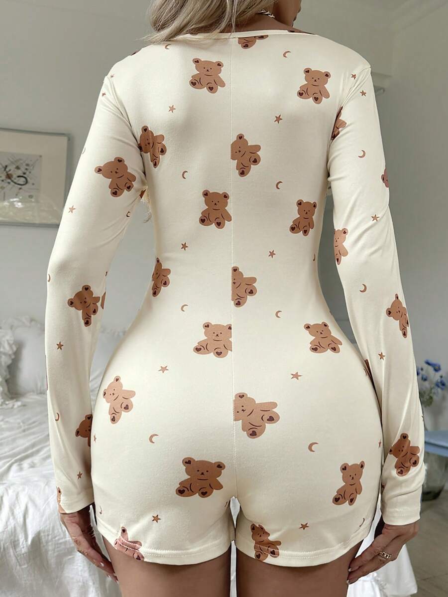 SHEIN رومبير ضيق مطبوع بالدب والنجوم والقمر