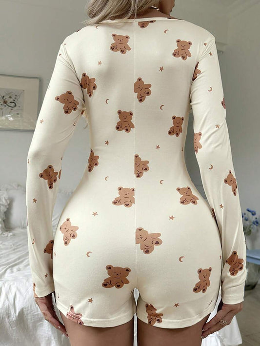 SHEIN رومبير ضيق مطبوع بالدب والنجوم والقمر