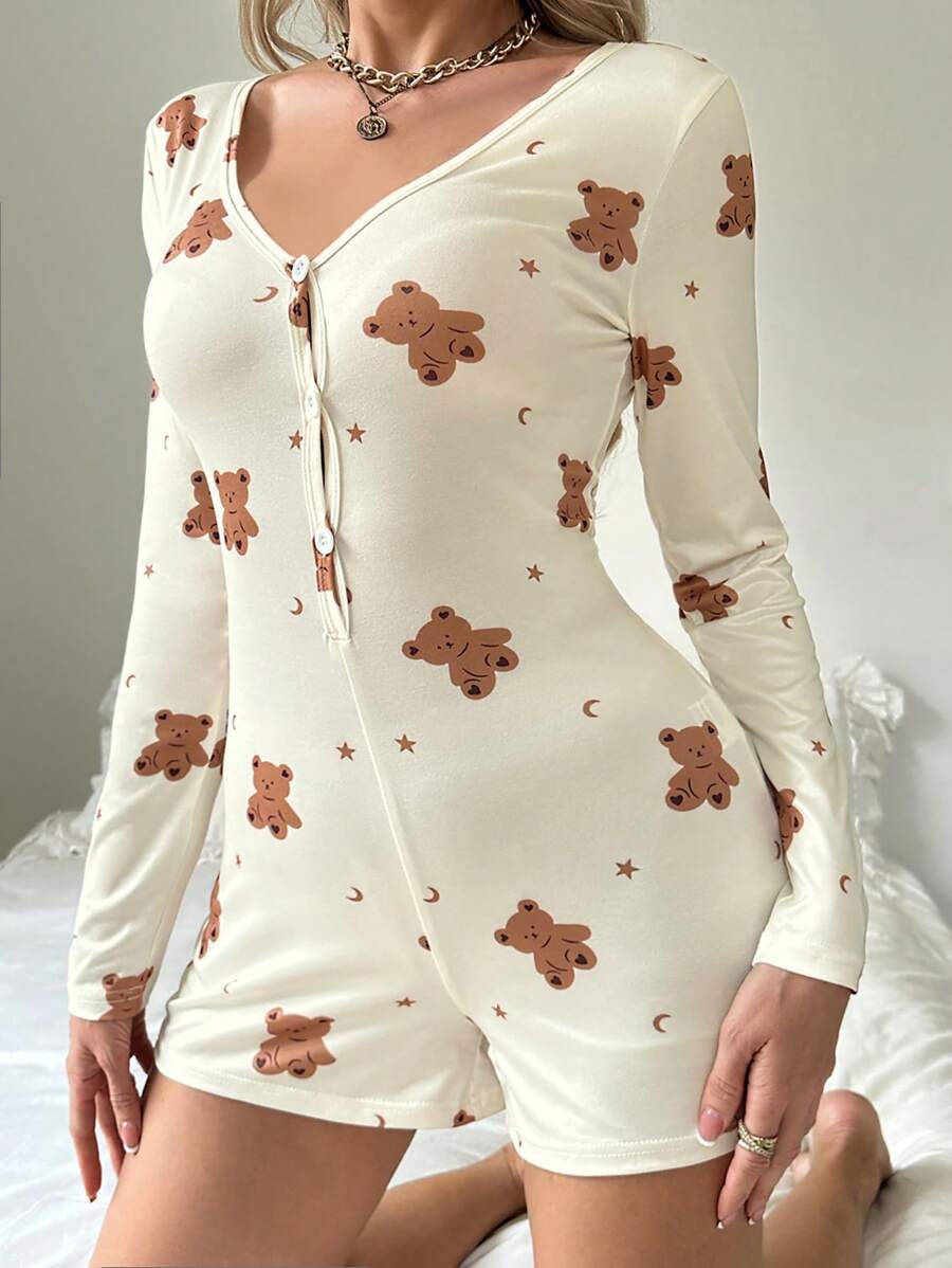 SHEIN رومبير ضيق مطبوع بالدب والنجوم والقمر