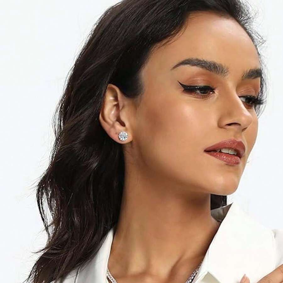 SHEIN طقم 6 أزواج أقراط دبوس فولاذ مرصع بزركونيا