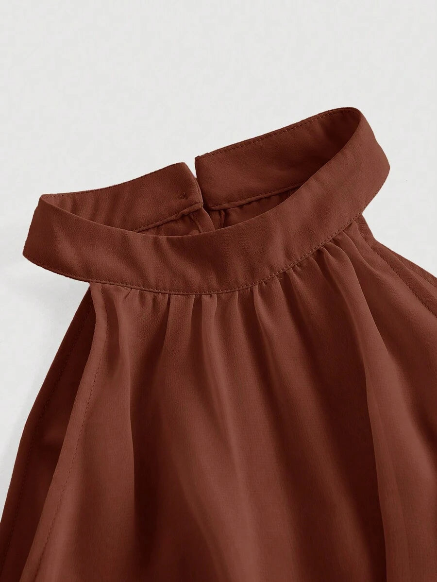 SHEIN MOD فستان سادة بحافة رقبة متموجة وخصر مطوي بطابع فلامنكو