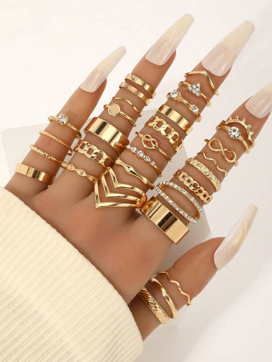SHEIN طقم 30 خواتم ذهبية مرصعة كريستال