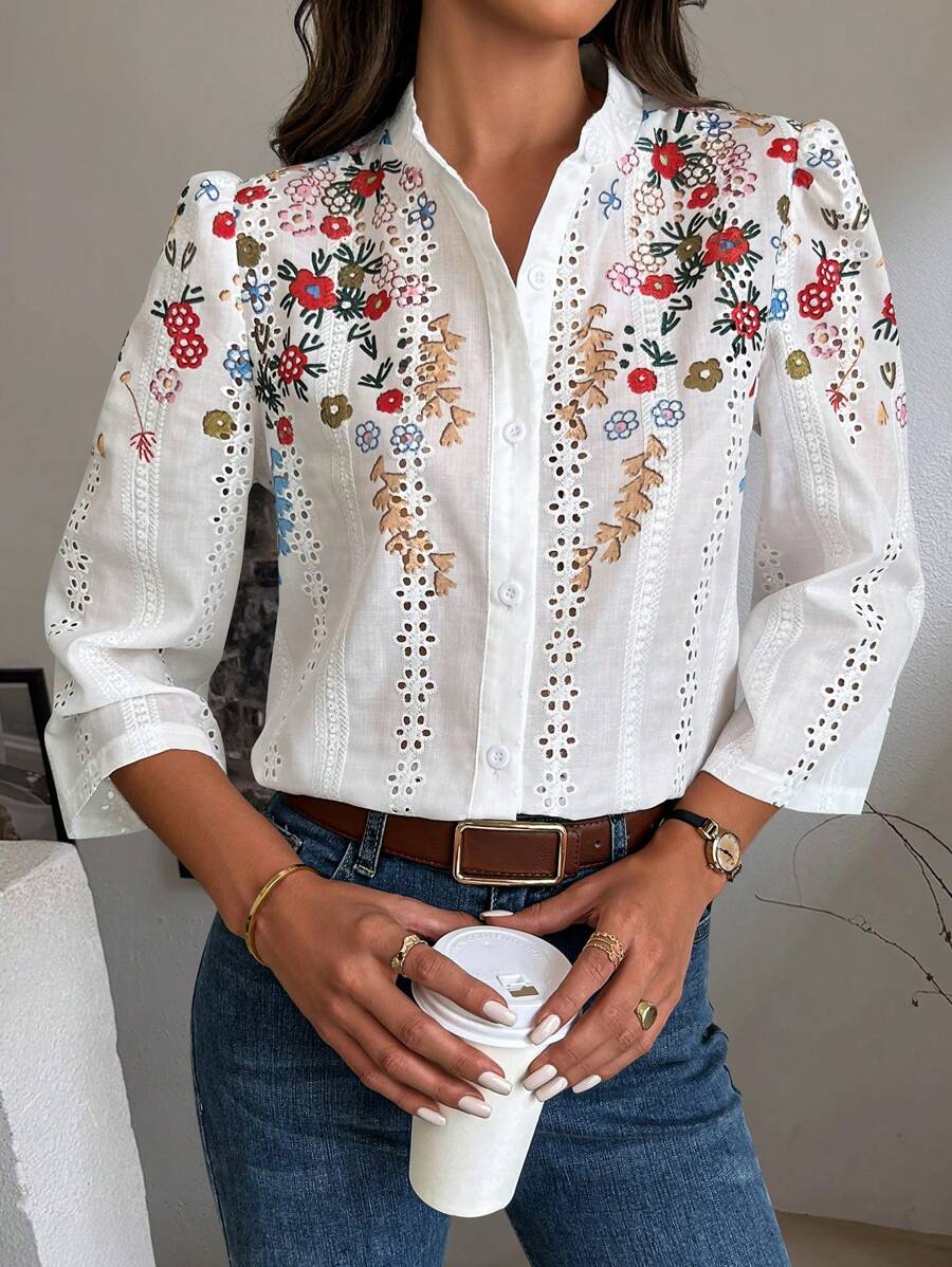 SHEIN Clasi قميص بطبعة زهور وأكمام طويلة