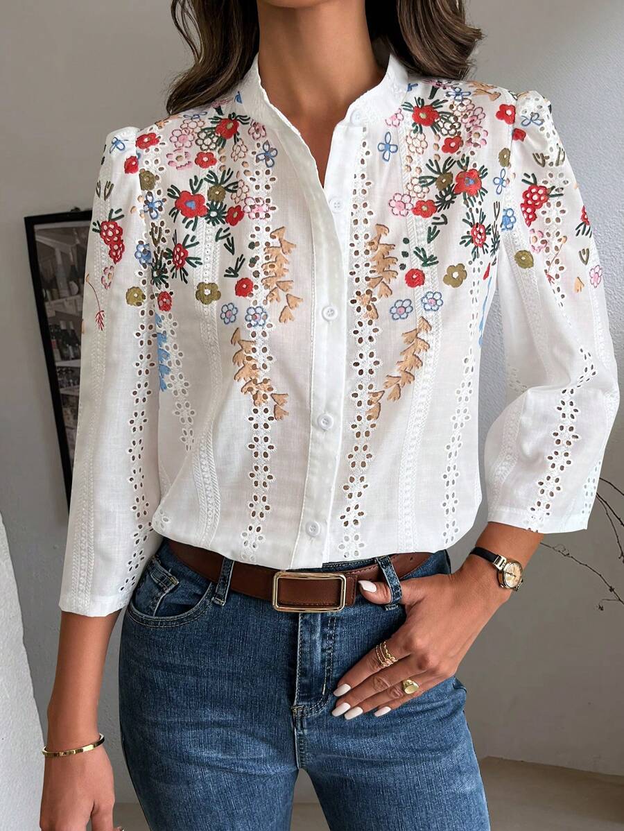 SHEIN Clasi قميص بطبعة زهور وأكمام طويلة