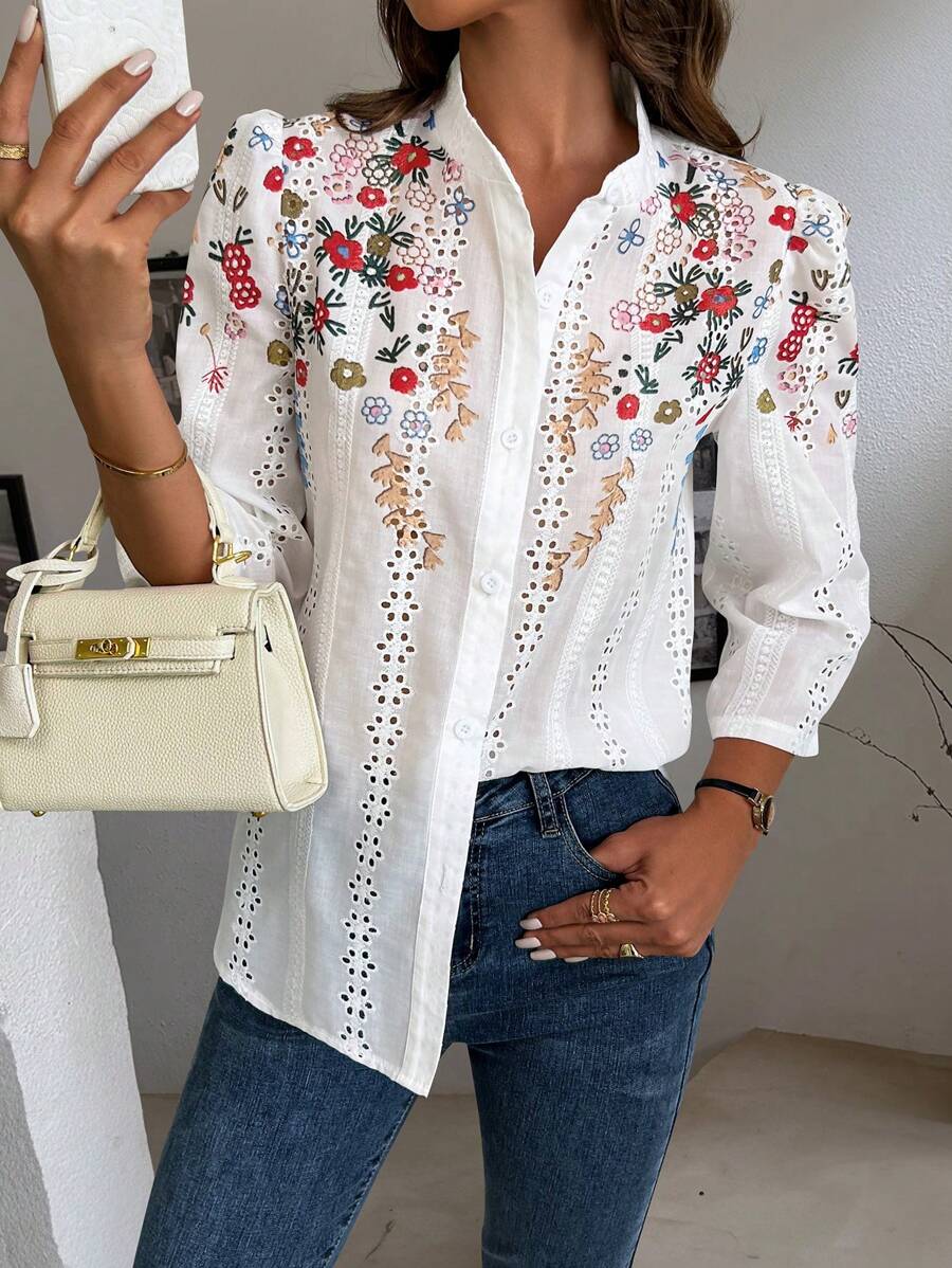 SHEIN Clasi قميص بطبعة زهور وأكمام طويلة
