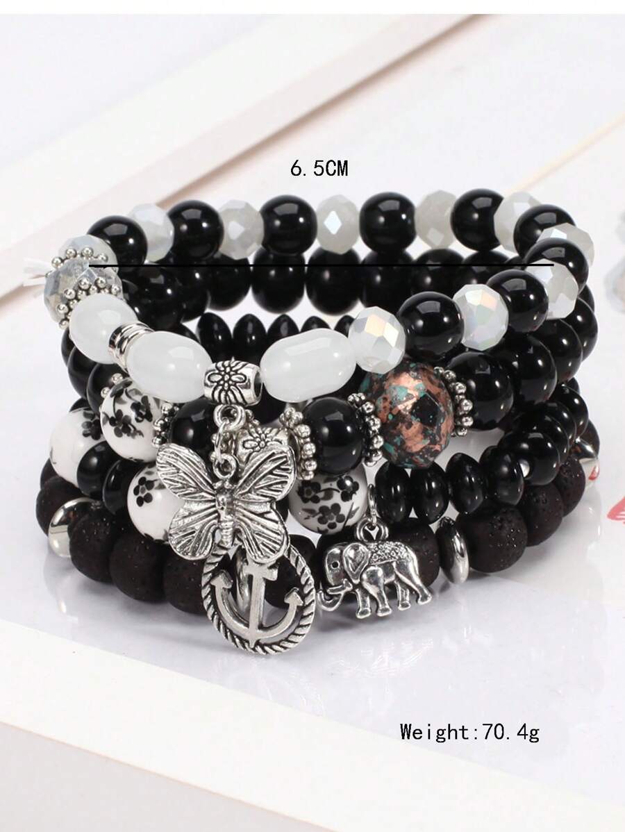 SHEIN سوار بوهيمي مع تعليقات فراشة وقارب ومرساة وفيل