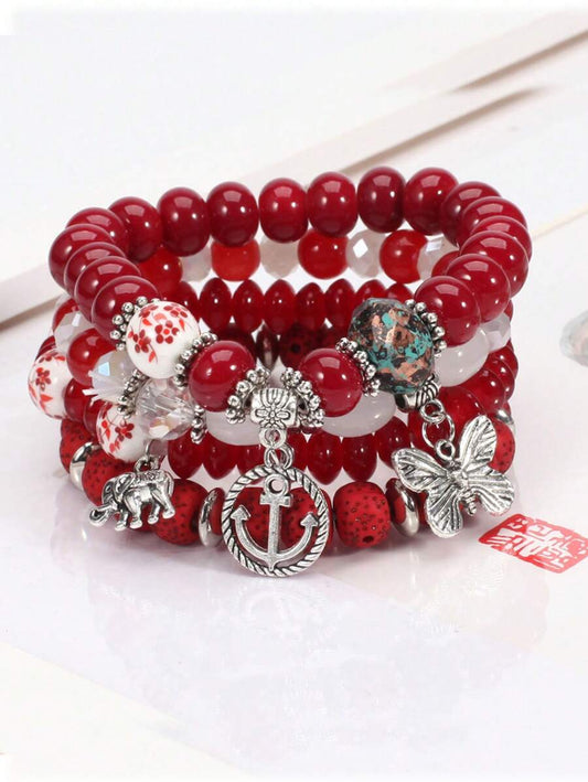 SHEIN سوار بوهيمي مع تعليقات فراشة وقارب ومرساة وفيل