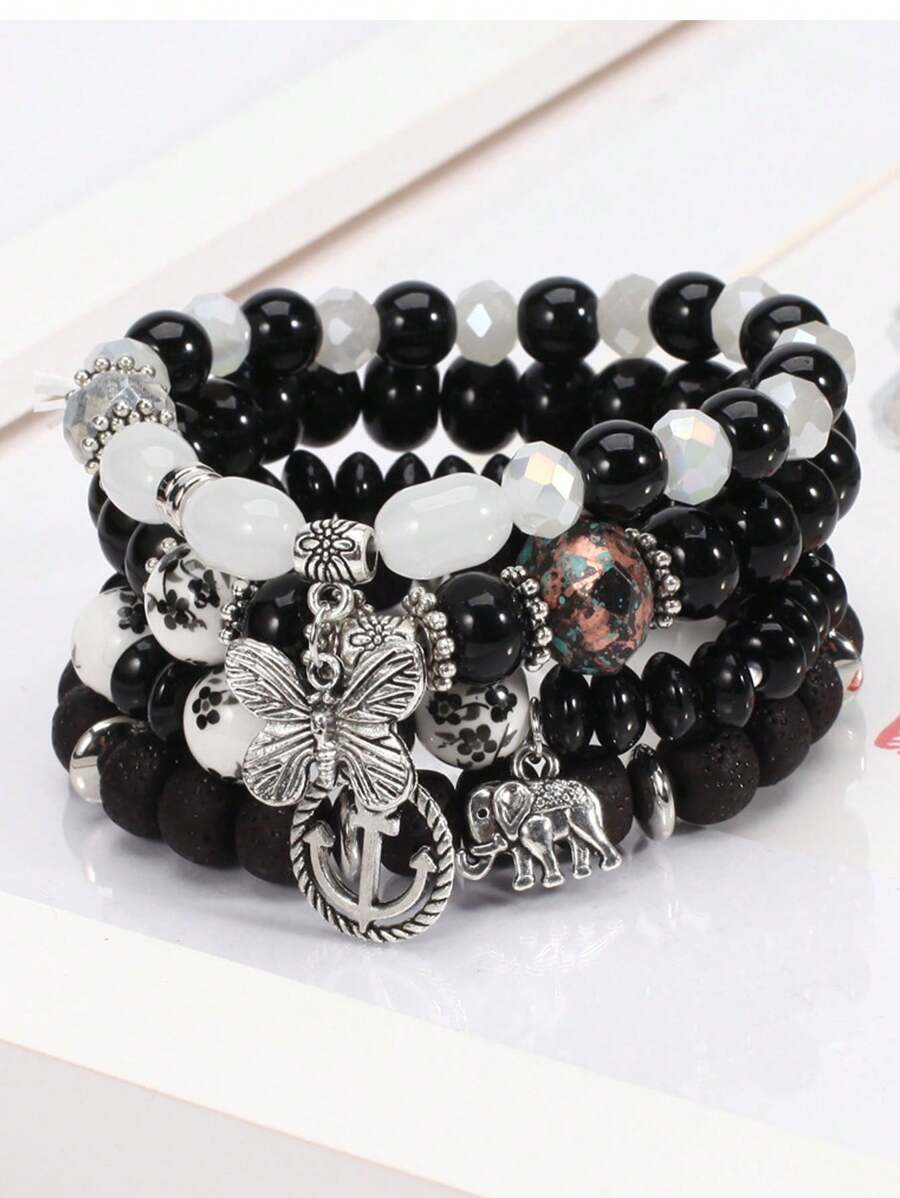 SHEIN سوار بوهيمي مع تعليقات فراشة وقارب ومرساة وفيل