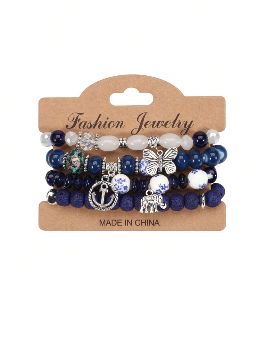 SHEIN سوار بوهيمي مع تعليقات فراشة وقارب ومرساة وفيل