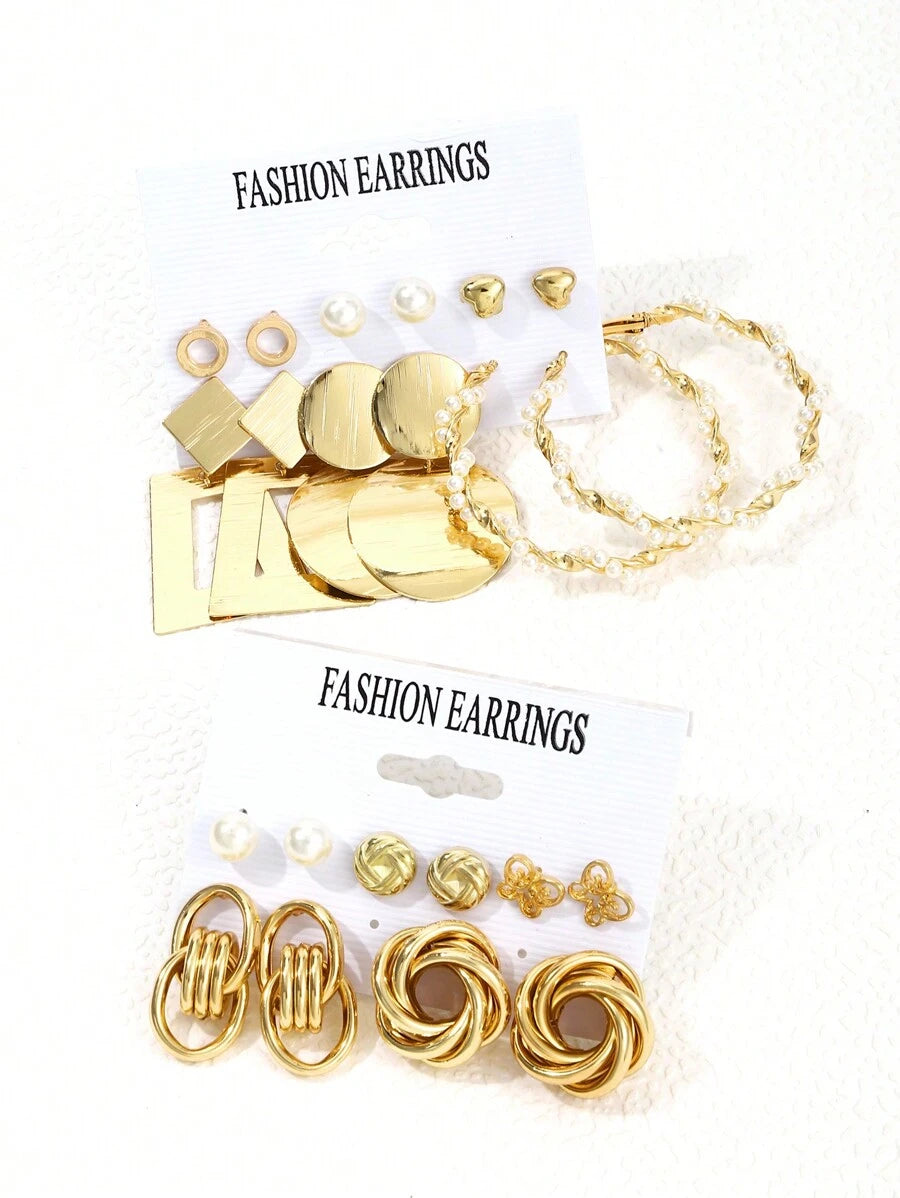 SHEIN مجموعة 11 زوج أقراط بتصاميم متنوعة ولؤلؤ اصطناعي