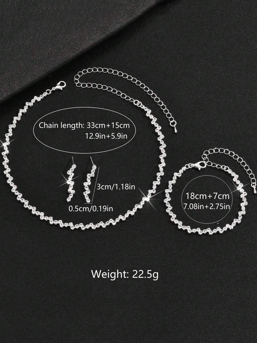 SHEIN مجموعة مجوهرات 4 قطع كريستال فضية براقة