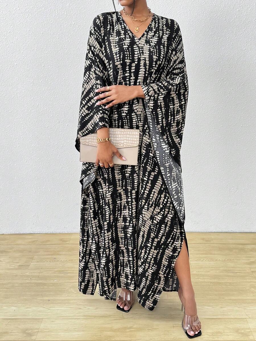 SHEIN Clasi فستان شيفون طويل بأكمام خفافيش وشق أنيق