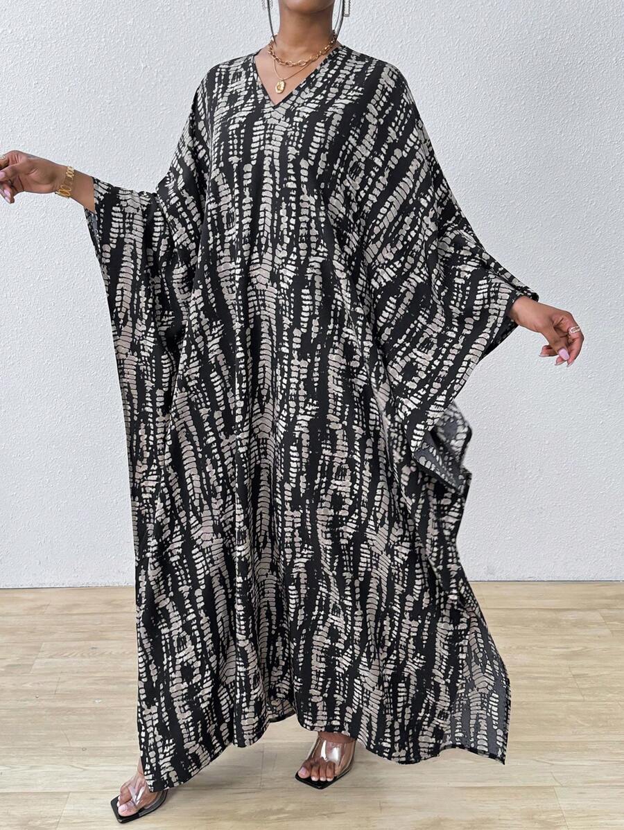 SHEIN Clasi فستان شيفون طويل بأكمام خفافيش وشق أنيق