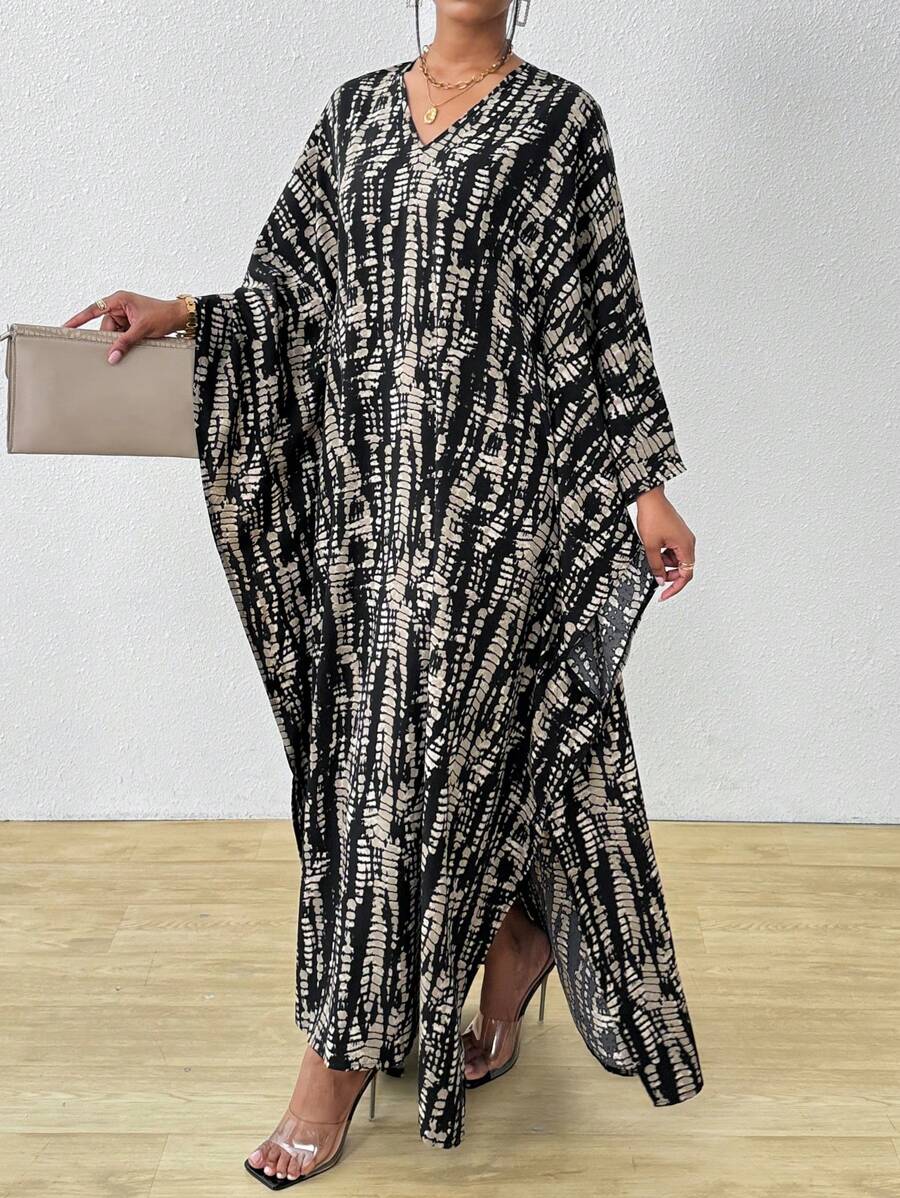 SHEIN Clasi فستان شيفون طويل بأكمام خفافيش وشق أنيق