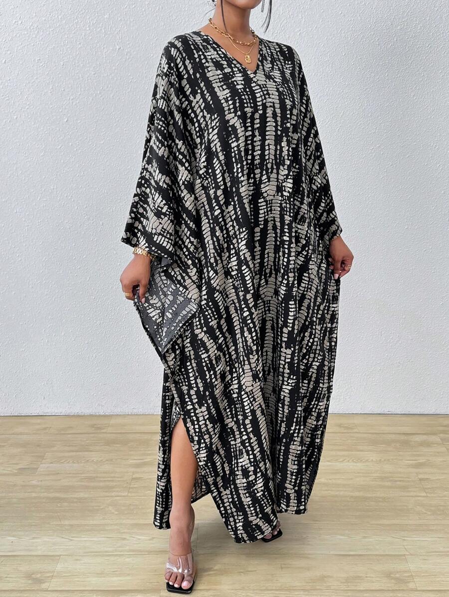 SHEIN Clasi فستان شيفون طويل بأكمام خفافيش وشق أنيق