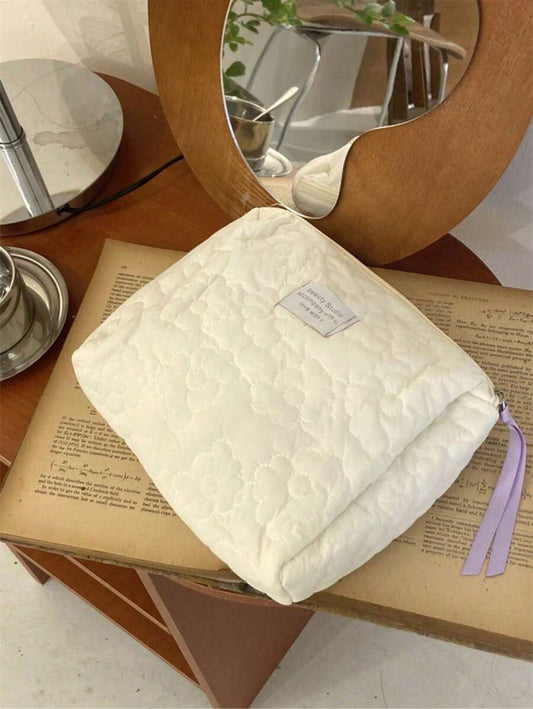 SHEIN حقيبة مكياج مبطنة بيضاء بسعة كبيرة