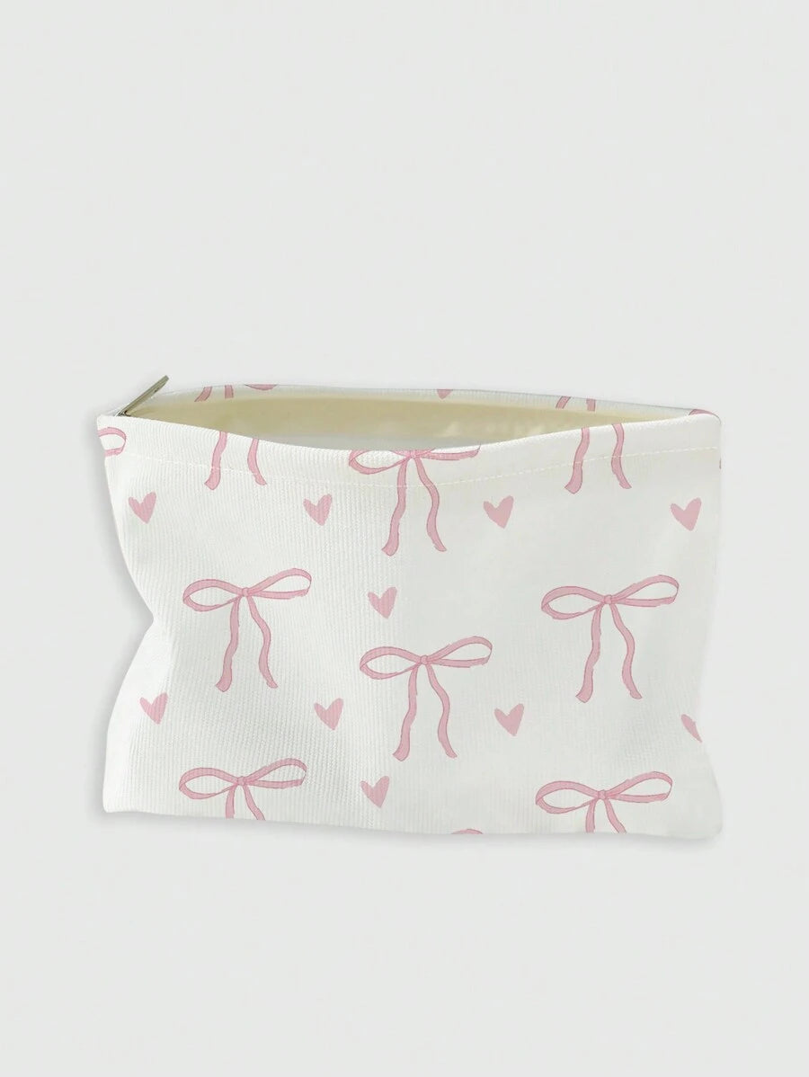 SHEIN حقيبة تجميل كوردروي بطبعة عقدة مزدوجة