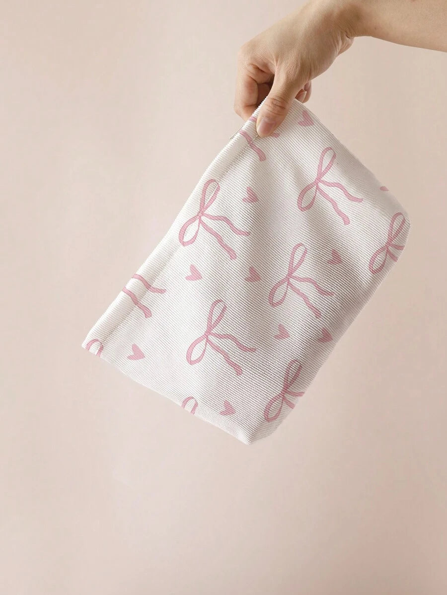 SHEIN حقيبة تجميل كوردروي بطبعة عقدة مزدوجة