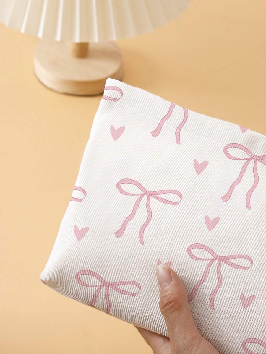 SHEIN حقيبة تجميل كوردروي بطبعة عقدة مزدوجة