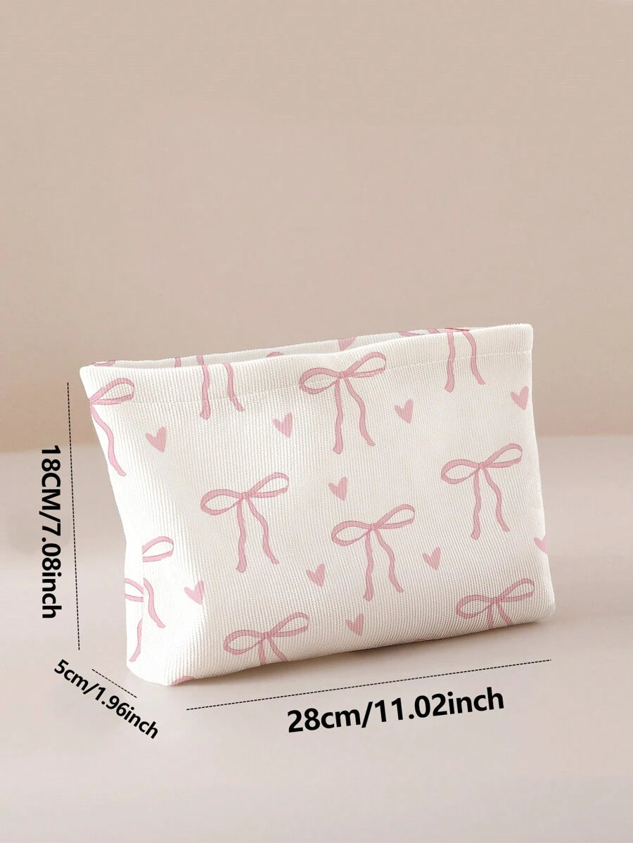 SHEIN حقيبة تجميل كوردروي بطبعة عقدة مزدوجة