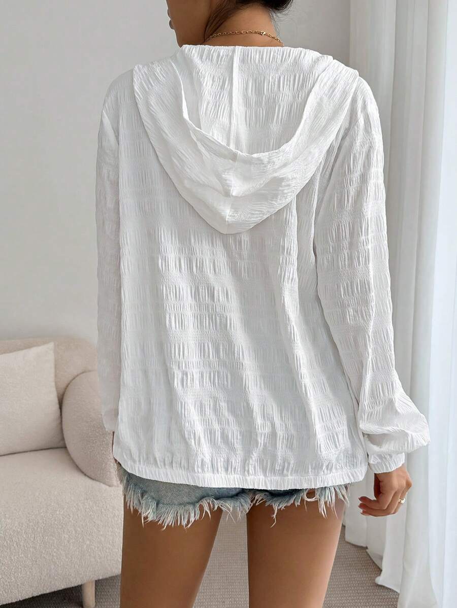 SHEIN Dayvera جاكيت نسائي أبيض خفيف بغطاء رأس وأكمام طويلة