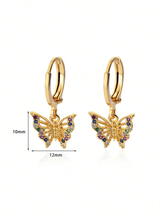SHEIN زوج أقراط فراشة زركونية ذهبية من الفولاذ