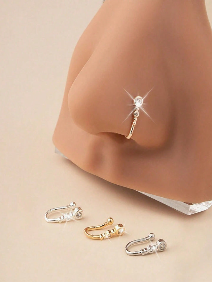 SHEIN خاتم أنف نحاسي مرصع بالأحجار
