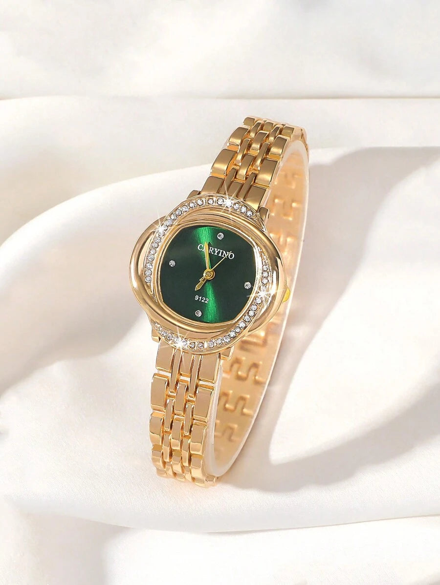 SHEIN ساعة نسائية ذهبي ستانلس ستيل عقارب ماس