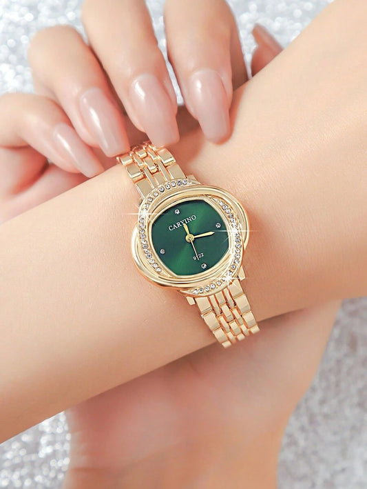 SHEIN ساعة نسائية ذهبي ستانلس ستيل عقارب ماس