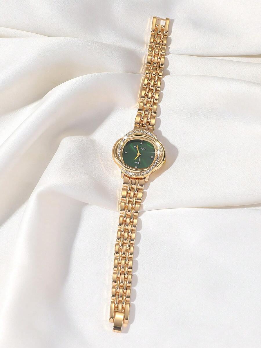 SHEIN ساعة نسائية ذهبي ستانلس ستيل عقارب ماس