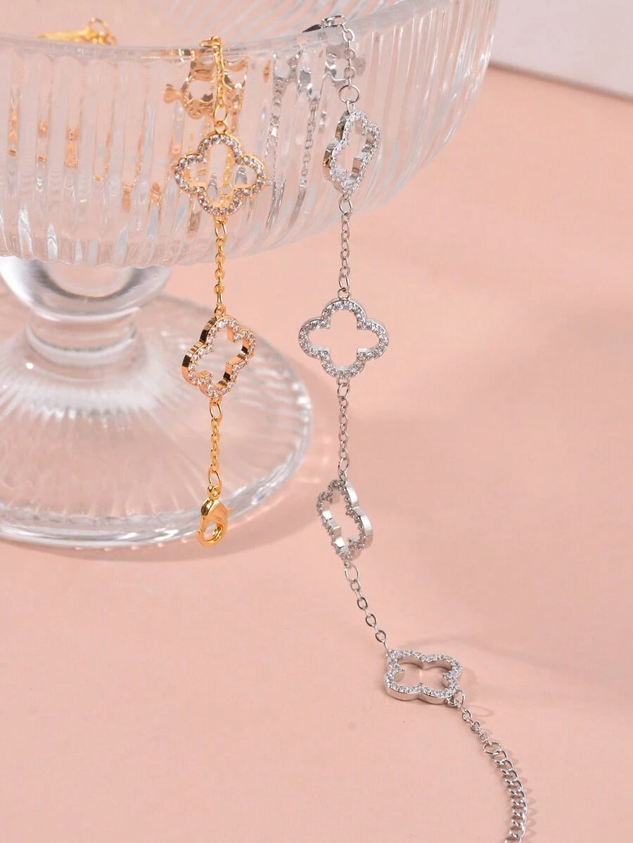 SHEIN سوار أنيق بتصميم رباعي الأوراق مزين بزركون لامع