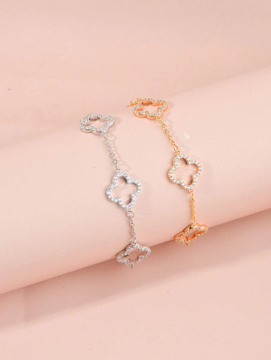 SHEIN سوار أنيق بتصميم رباعي الأوراق مزين بزركون لامع