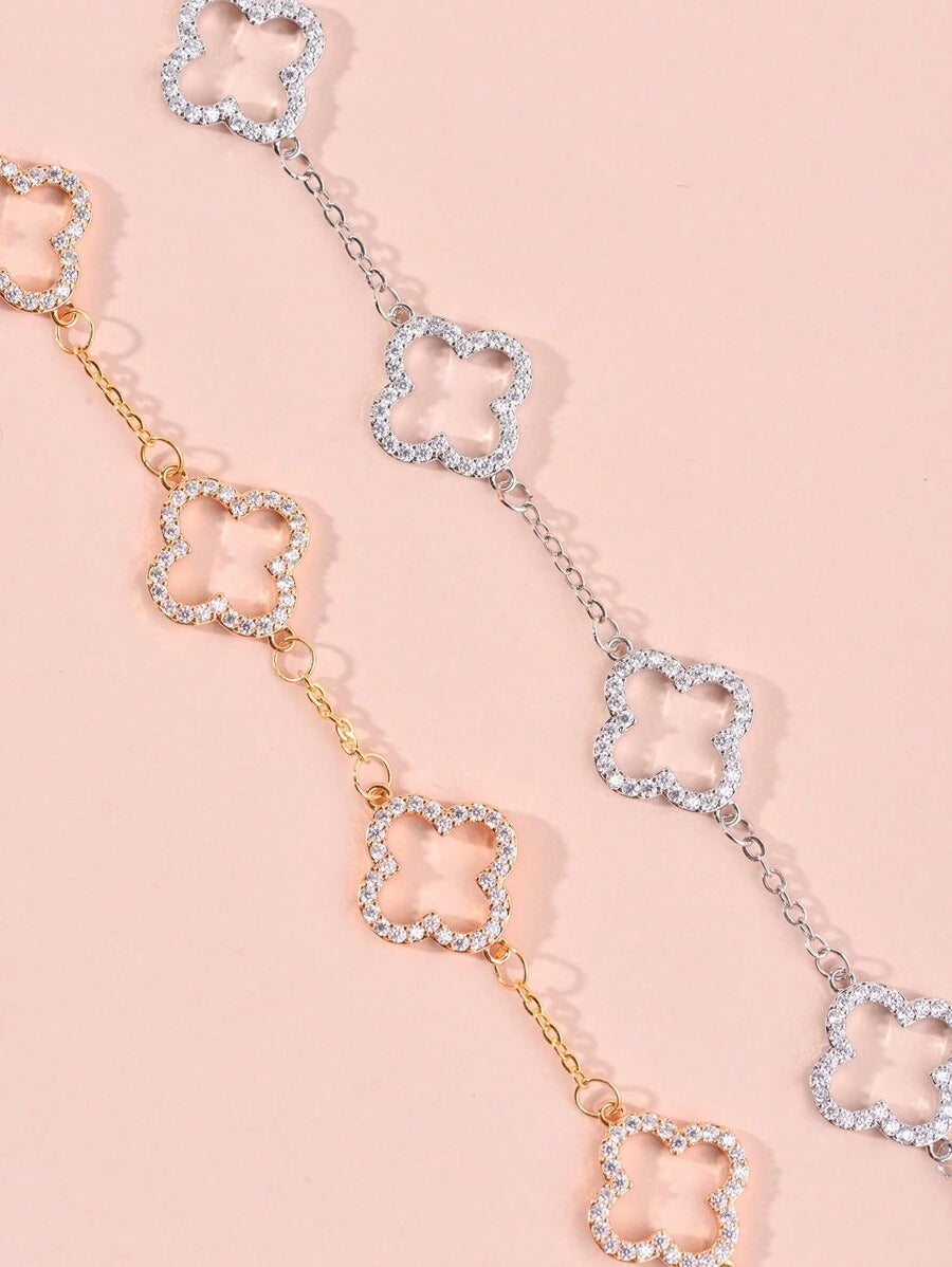 SHEIN سوار أنيق بتصميم رباعي الأوراق مزين بزركون لامع