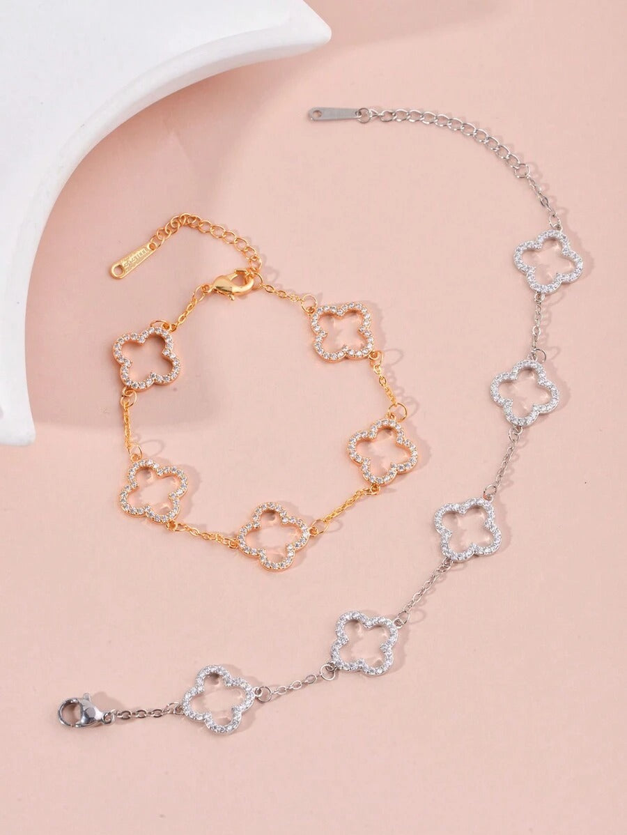 SHEIN سوار أنيق بتصميم رباعي الأوراق مزين بزركون لامع
