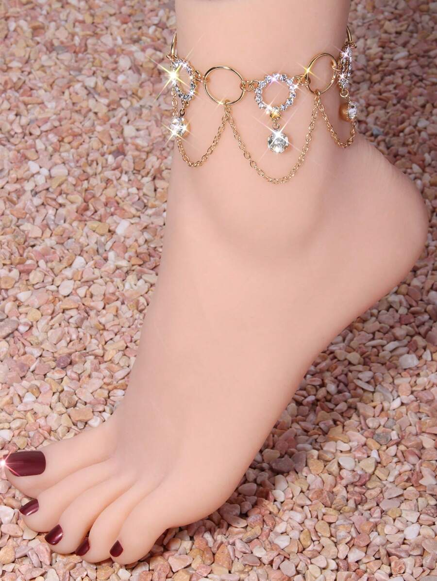 SHEIN خلخال متعدد الطبقات مزين بحجر الراين
