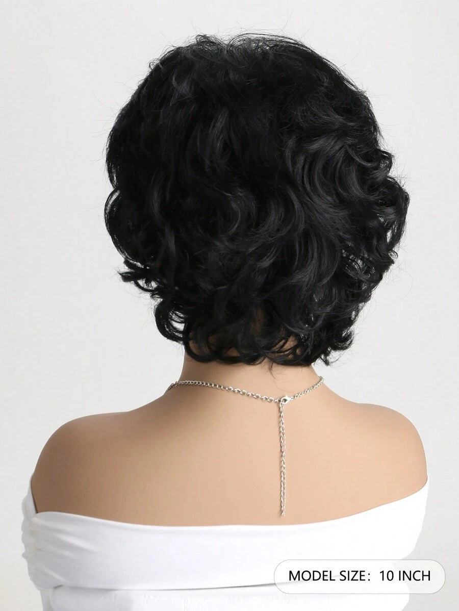 SHEIN باروكة قصيرة سوداء مجعدة 12 بوصة مع غرة