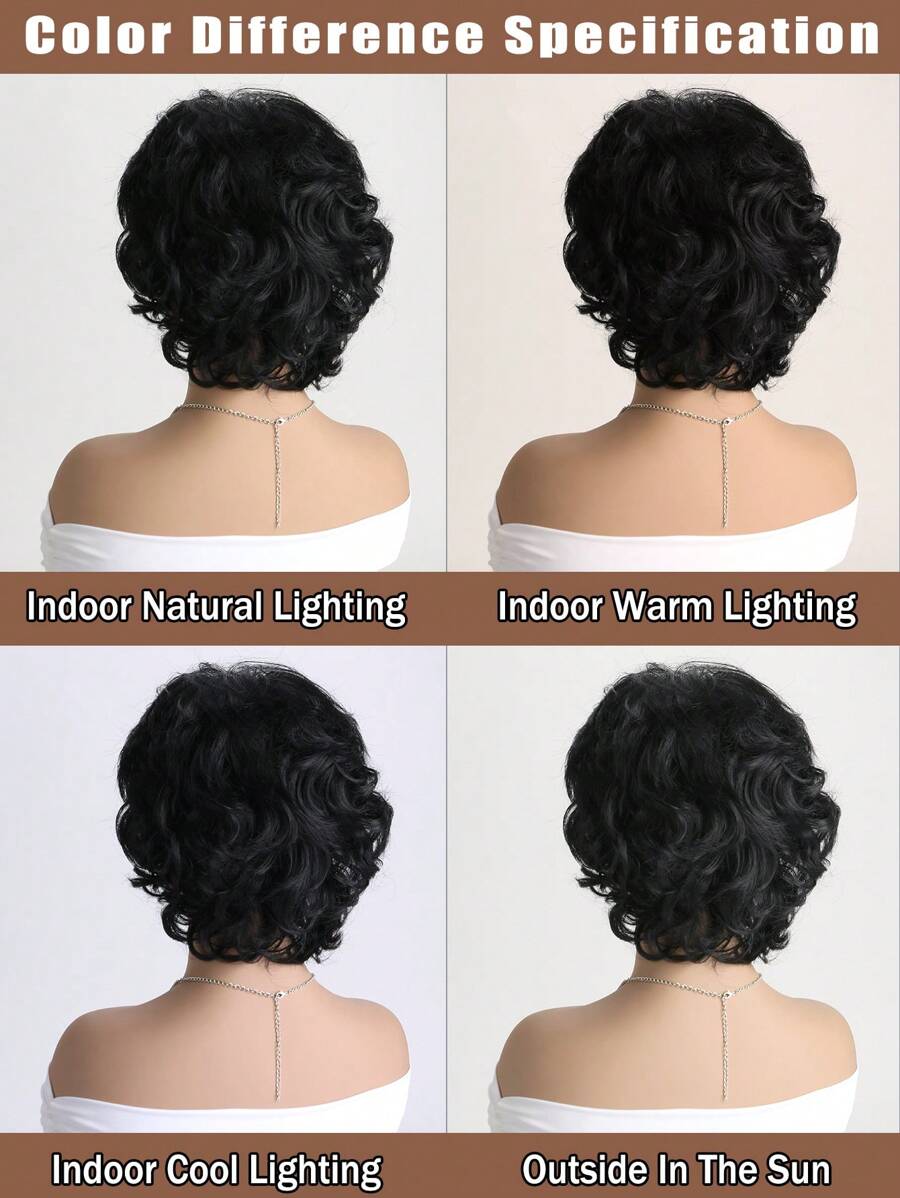 SHEIN باروكة قصيرة سوداء مجعدة 12 بوصة مع غرة