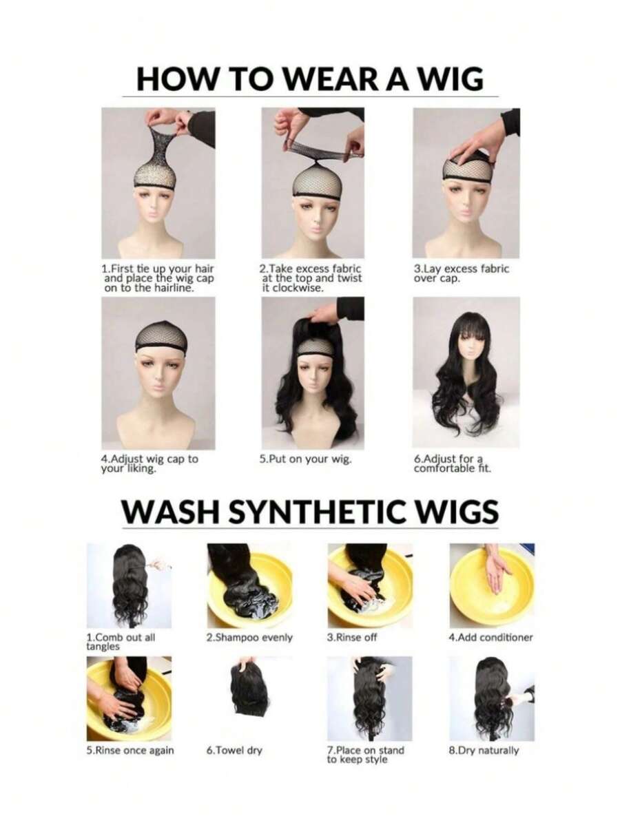 SHEIN باروكة شعر أسود مموج بدون غراء