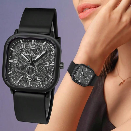 SHEIN  ساعة مربعة بحزام سيليكون باللون الاسود
