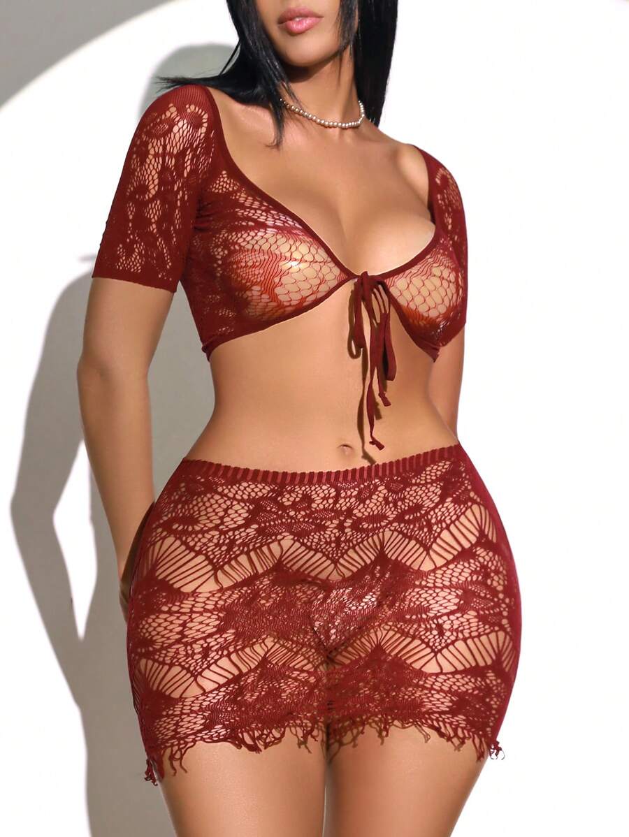SHEIN ChaseTheNight طقم ملابس نسائية مثيرة شبكية