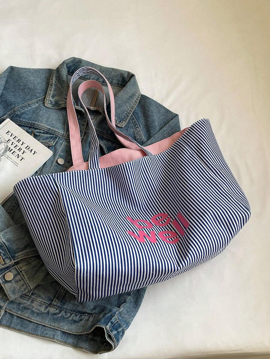SHEIN حقيبة كتف كلاسيكية بخطوط متباينة خفيفة بسعة كبيرة