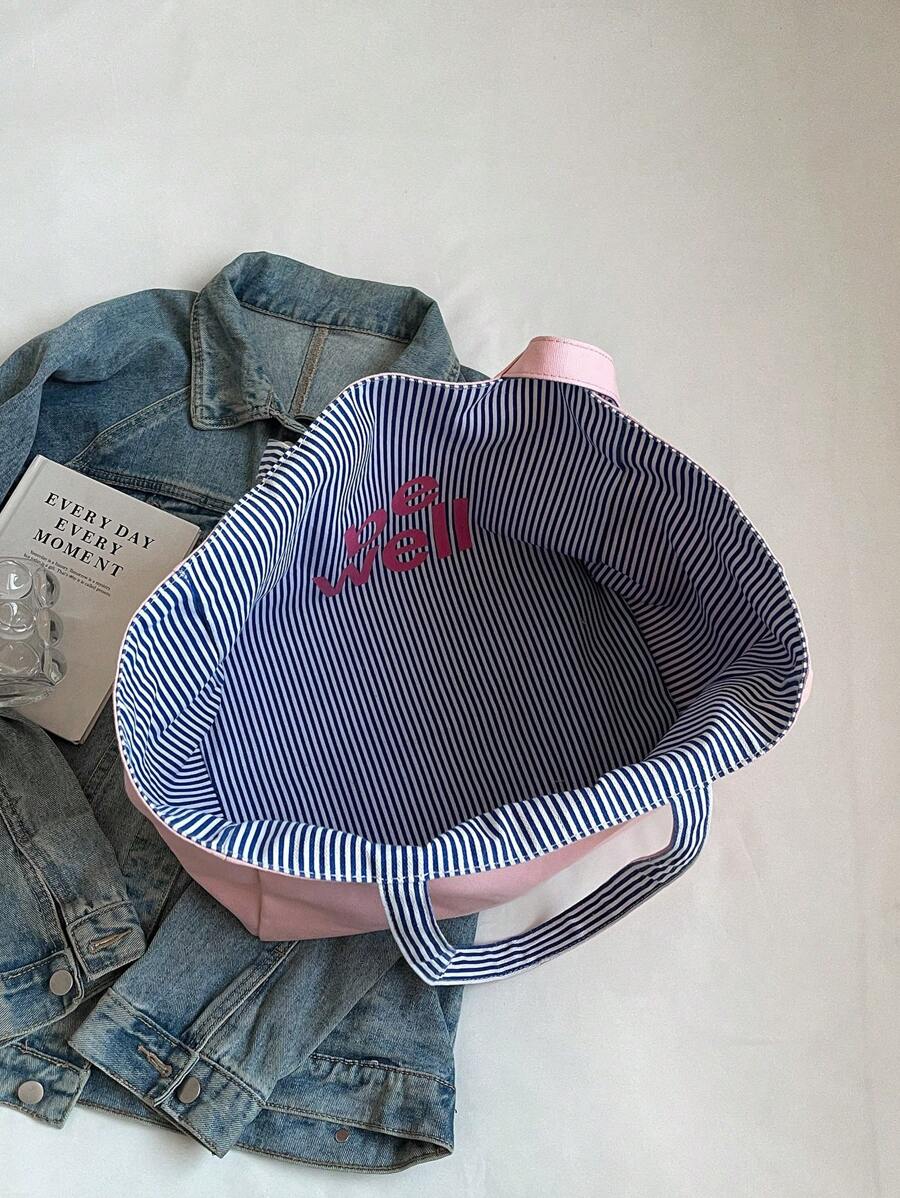 SHEIN حقيبة كتف كلاسيكية بخطوط متباينة خفيفة بسعة كبيرة
