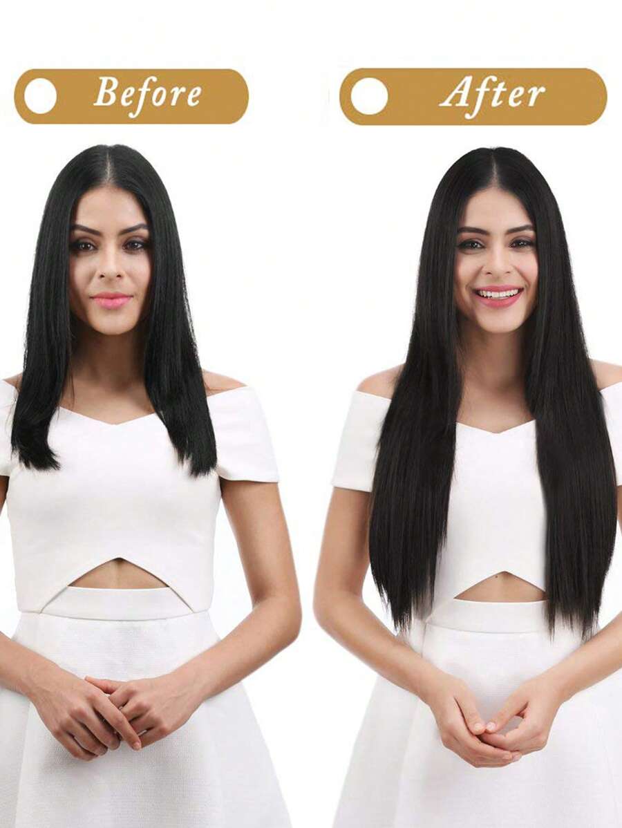 SHEIN شعر اصطناعي مستقيم طويل ب 5 مشابك