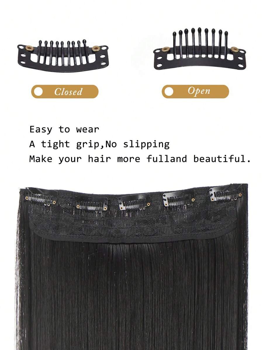 SHEIN شعر اصطناعي مستقيم طويل ب 5 مشابك