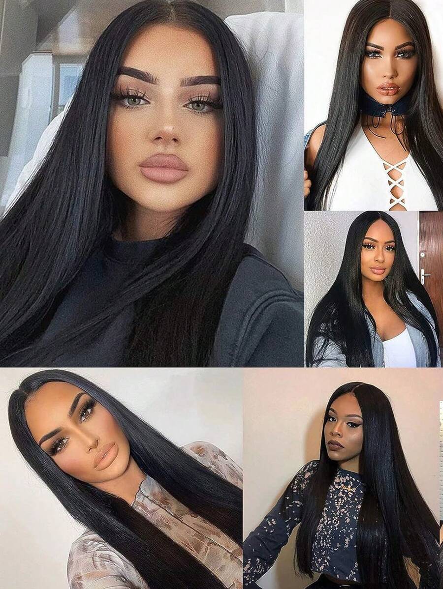SHEIN شعر اصطناعي مستقيم طويل ب 5 مشابك