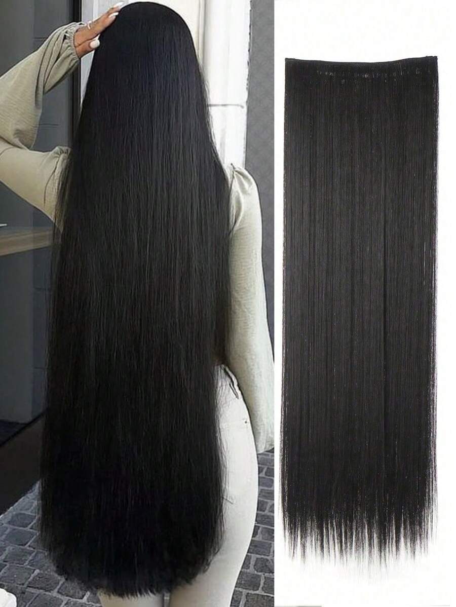 SHEIN شعر اصطناعي مستقيم طويل ب 5 مشابك