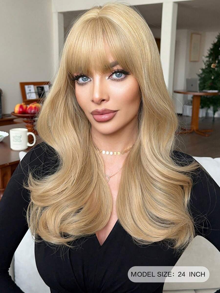 SHEIN باروكة شقراء طويلة مموجة 24 بوصة مقاومة للحرارة