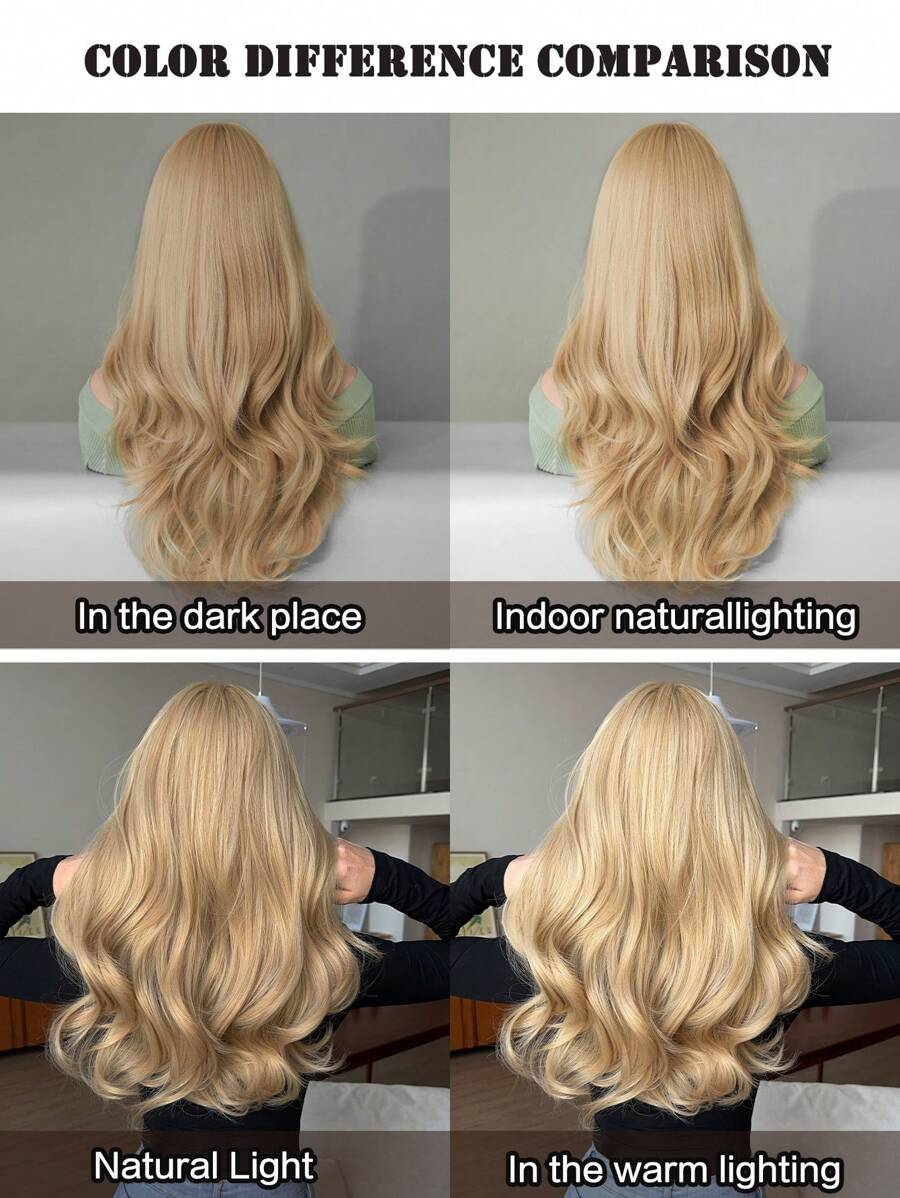 SHEIN باروكة شقراء طويلة مموجة 24 بوصة مقاومة للحرارة