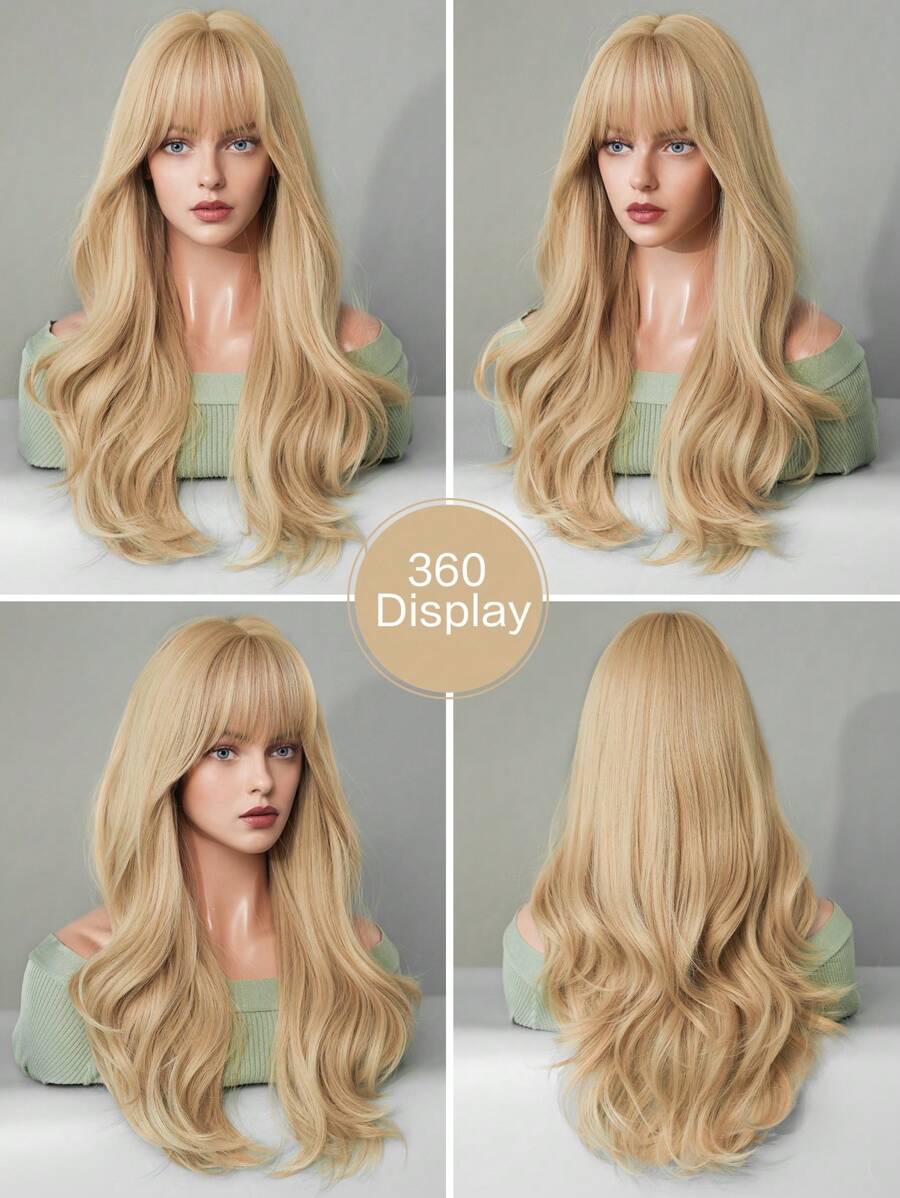 SHEIN باروكة شقراء طويلة مموجة 24 بوصة مقاومة للحرارة